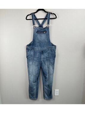 H&M LOGG Rigid Denim Straight Leg Overalls Blue Jeans Bib Pocket Jumpsuit M
